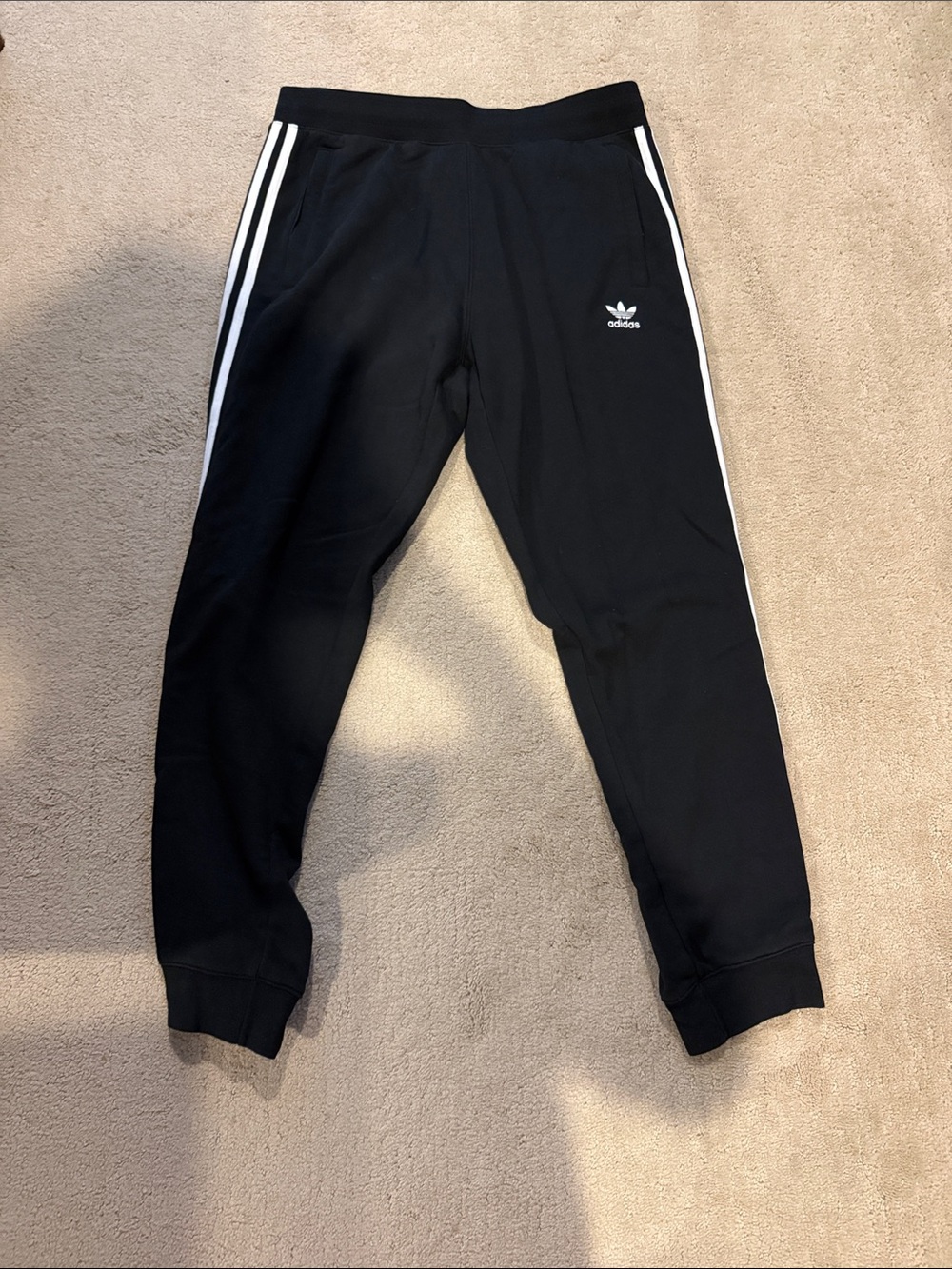 adidas Black Jogger Track Pants with White Three-Stripes